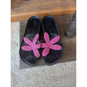 ROBERT CLERGERIE Women's Size 7 Pink Black Beaded Starfish Slip-On Slide Sandals